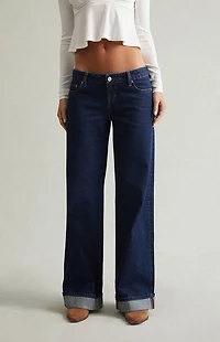Pacsun Ultimate Low Rise Baggy Jeans Cuffed Dark Blue