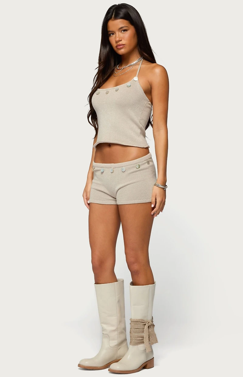 Edikted Nicca Iridescent Knit Shorts