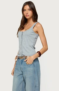 Edikted Gwenne Pointelle Button Up Tank Top
