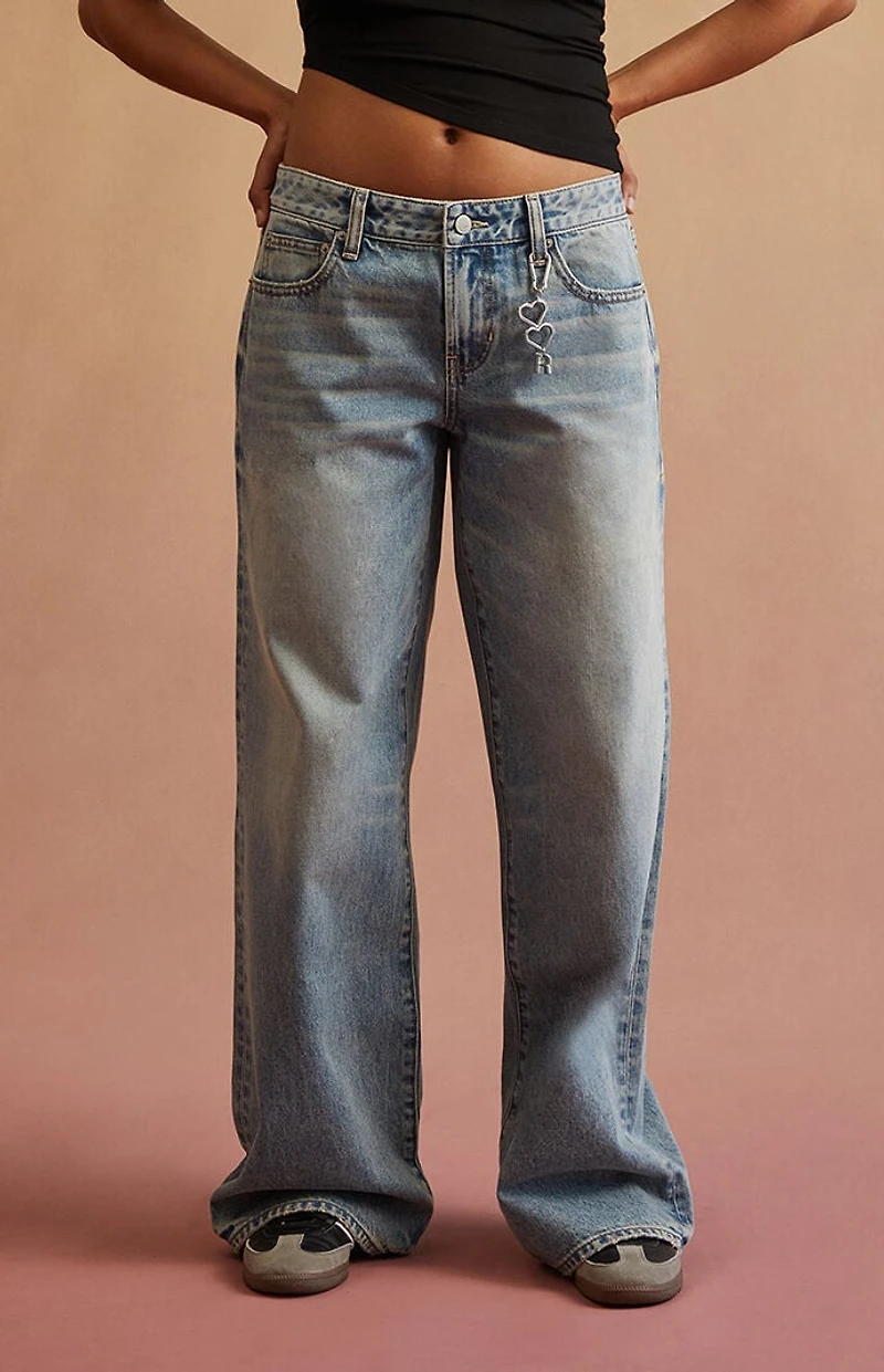 RARE DNM EDIT Light Blue Heart Chain Low Rise Baggy Jeans