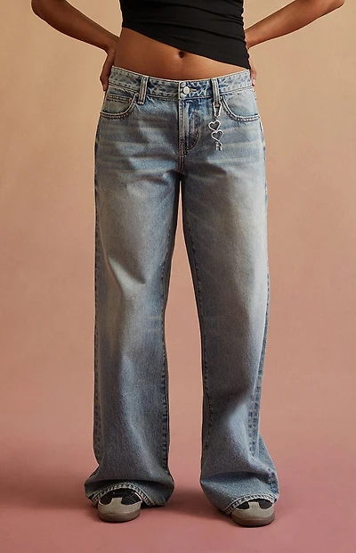 RARE DNM EDIT Light Blue Heart Chain Low Rise Baggy Jeans