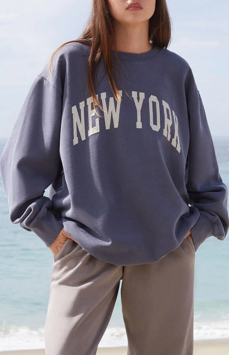 John Galt Blue Erica New York Oversized Crew Neck Sweatshirt