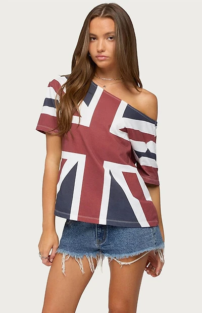 Edikted Union Jack Off-The-Shoulder T-Shirt