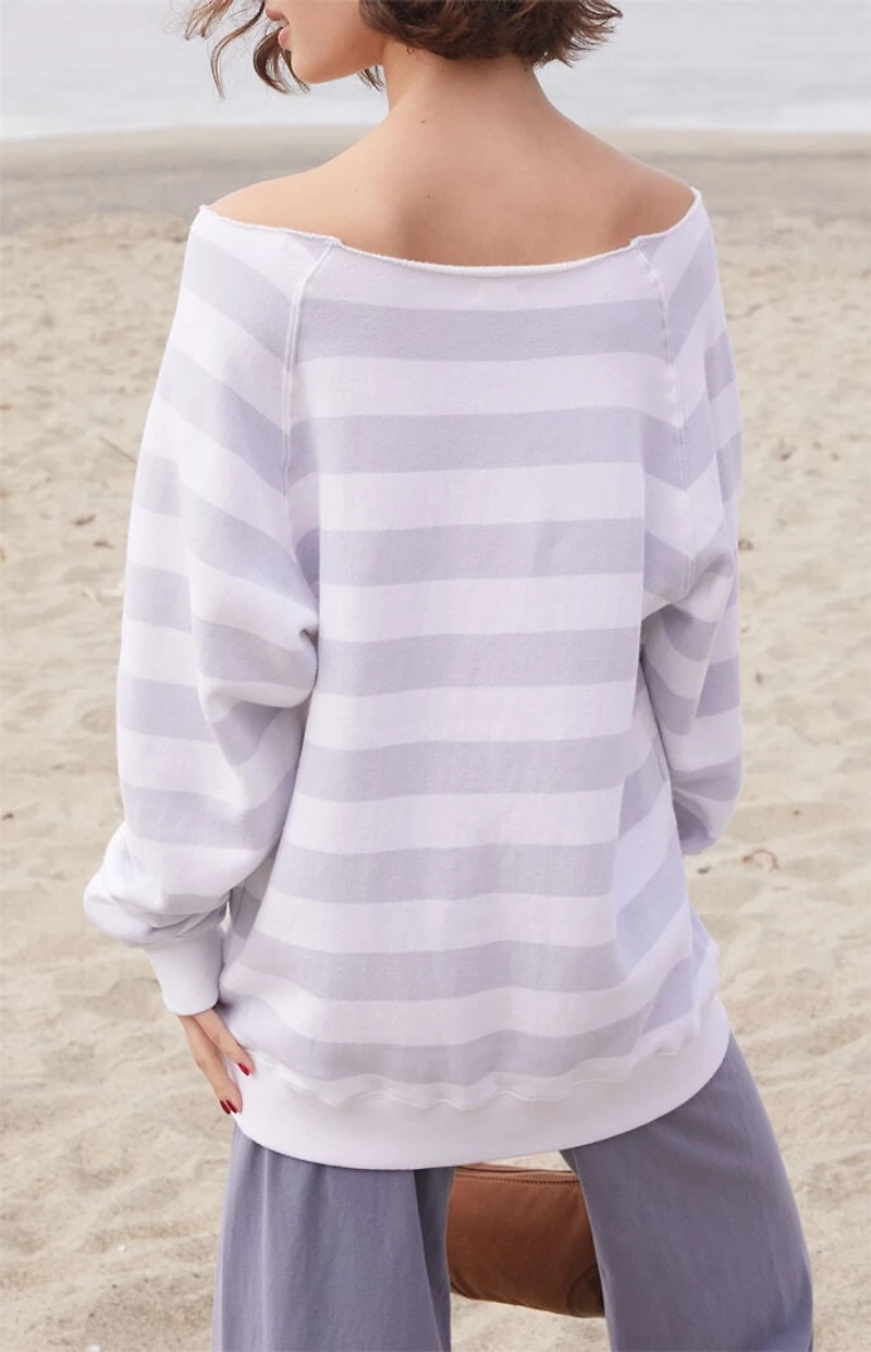 John Galt Striped Fleece Off-The-Shoulder Sweatshirt