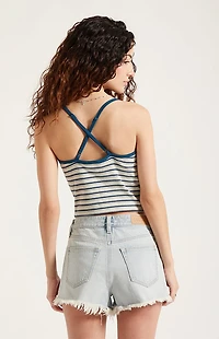 Pacsun Ivy High Waisted Denim Festival Shorts Frayed Light Blue