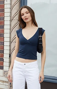 John Galt Navy Amara Surplice Tank Top
