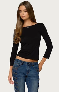 Edikted Bailie Lace Back Three-Quarter Sleeve Top