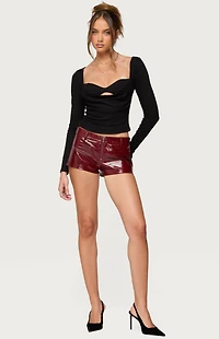 Edikted Mcrae Faux Leather Micro Shorts