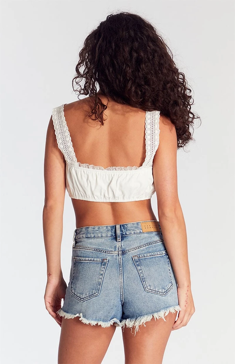 Pacsun Medium Indigo Ripped Zip Fly High Waisted Denim Festival Shorts