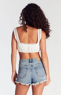 Pacsun Medium Indigo Ripped Zip Fly High Waisted Denim Festival Shorts