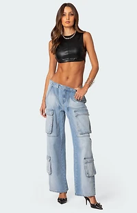 Edikted Porsha Open Back Faux Leather Crop Top