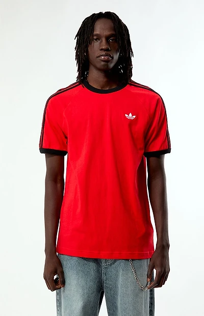 adidas Red Three Stripes Ringer T-Shirt