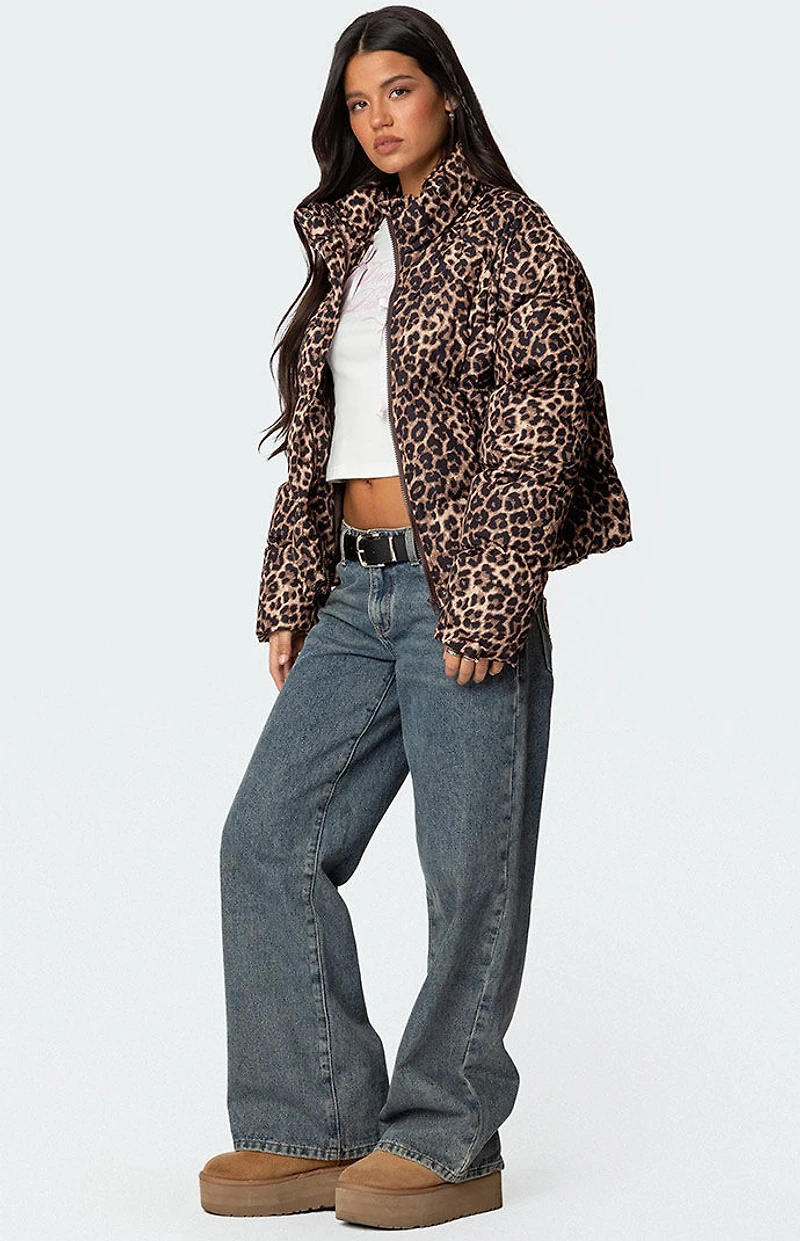 Edikted Dalya Leopard Printed Puffer Jacket