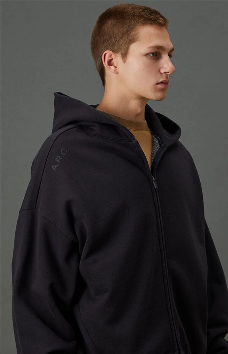 A.R.C. Black Vintage Wash Heavyweight Fleece Zip Up Hoodie