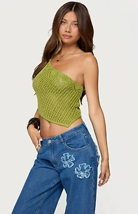 Edikted Daley Asymmetric One Shoulder Crochet Top