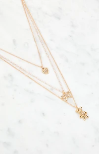 LA Hearts Bear Bow Heart Layered Necklace
