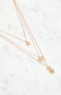 LA Hearts Bear Bow Heart Layered Necklace