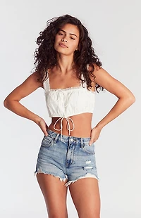 Pacsun Medium Indigo Ripped Zip Fly High Waisted Denim Festival Shorts