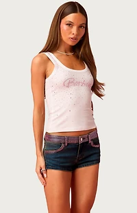 Edikted Dreamy Barbie Rhinestone Tank Top