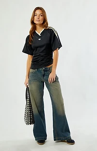 adidas Black Ruched Short Sleeve Football Jersey