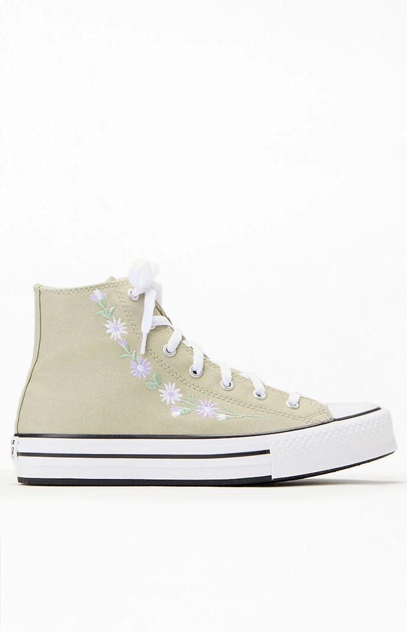Converse Kids All Star EVA Lift Platform Embroidered Florals High Top Shoes