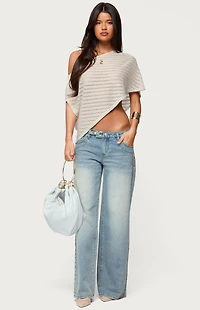 Edikted Loma Asymmetric Off Shoulder Knit Poncho