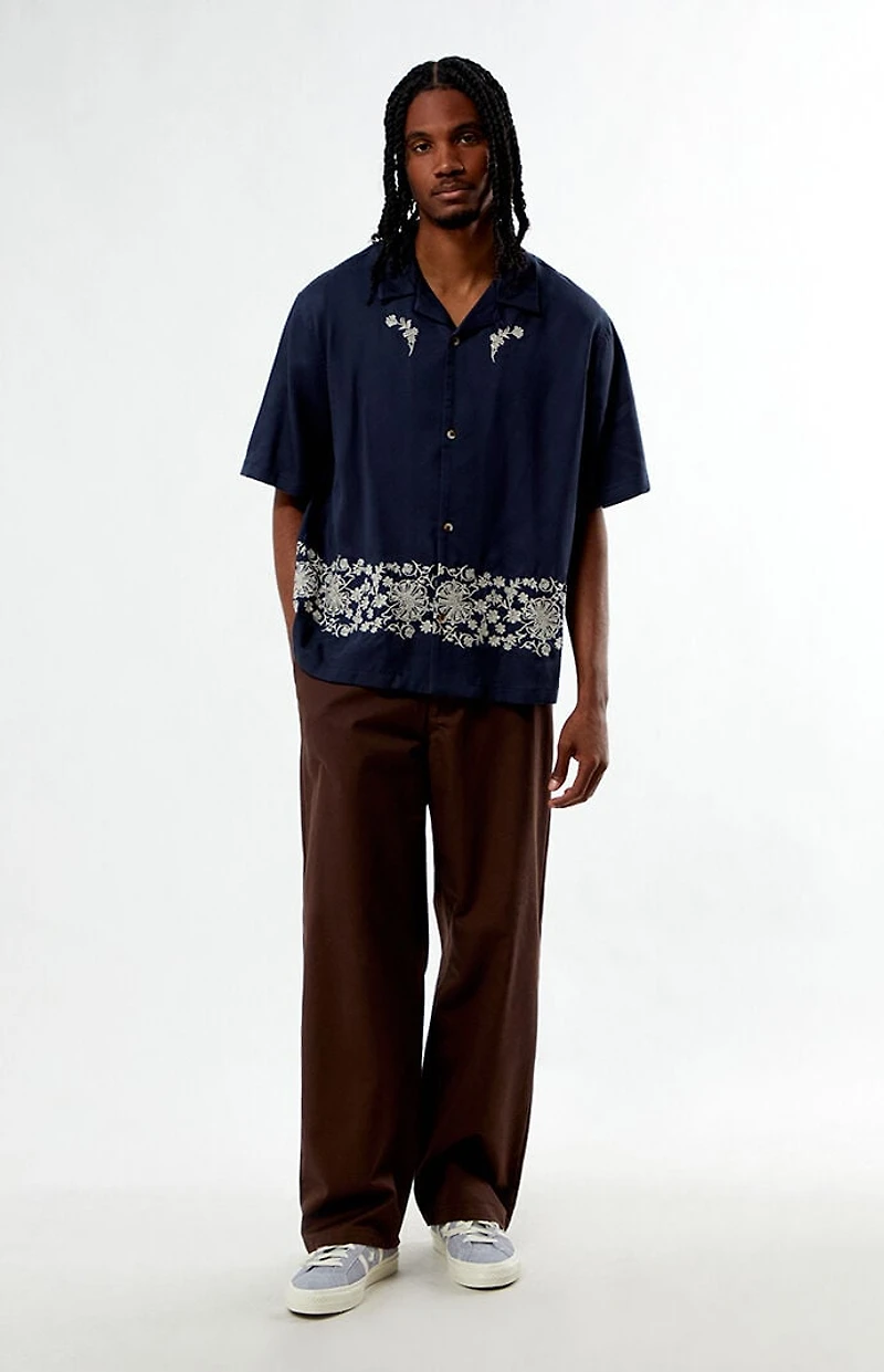 Pacsun Navy Remi Oversized Resort Camp Shirt