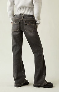 Pacsun Charlie Low Rise Baggy Bootcut Jeans Button Pocket Faded Black