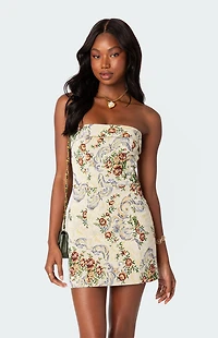 Edikted Floral Tapestry Lace Up Mini Dress