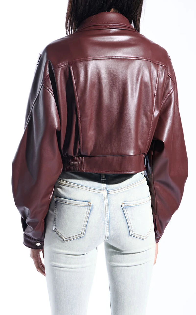 AZALEA WANG Papoose Burgundy Butter Faux Leather Jacket