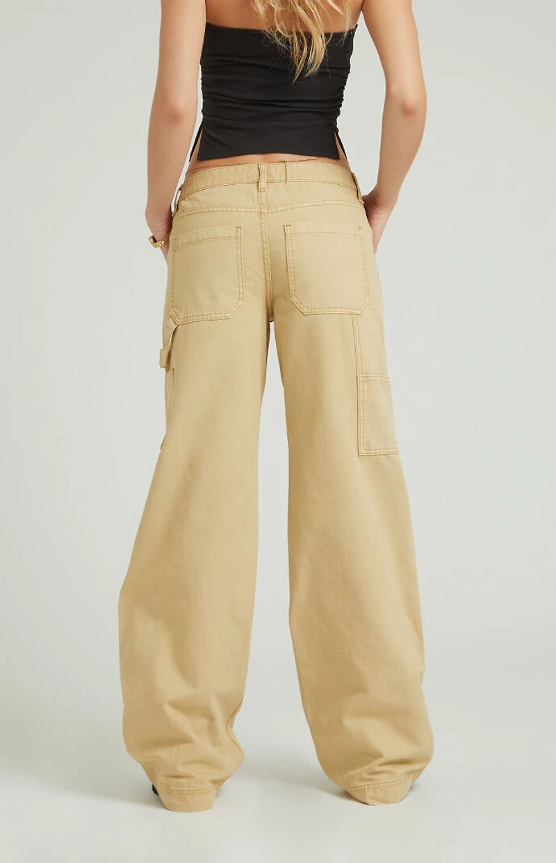Pacsun Tan Rhinestone Low Rise Baggy Carpenter Pants