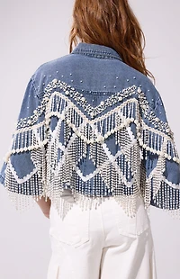 AZALEA WANG Adelynne Pearl Cropped Denim Jacket