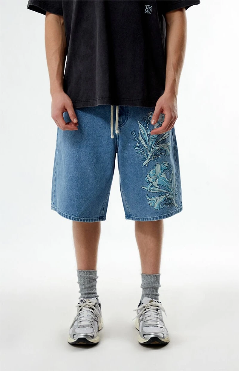 The Met x Pacsun Moon Flask Lily Baggy Denim Shorts