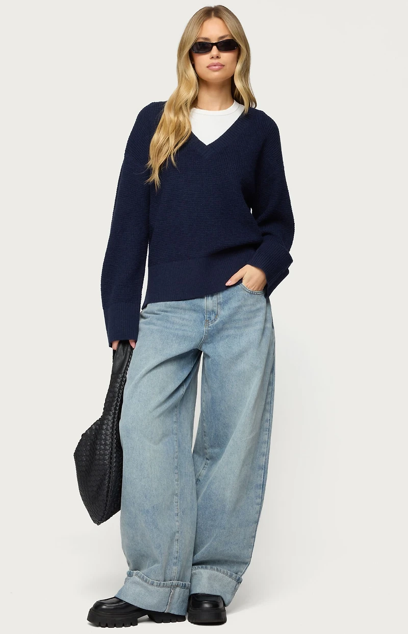 Edikted Bluebell Oversized Waffle Knit Sweater