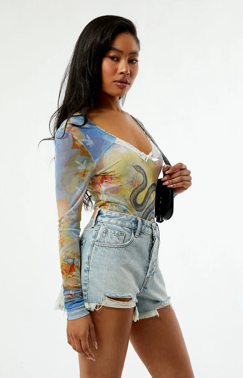 Playboy By PacSun Snake Mesh Long Sleeve Bodysuit