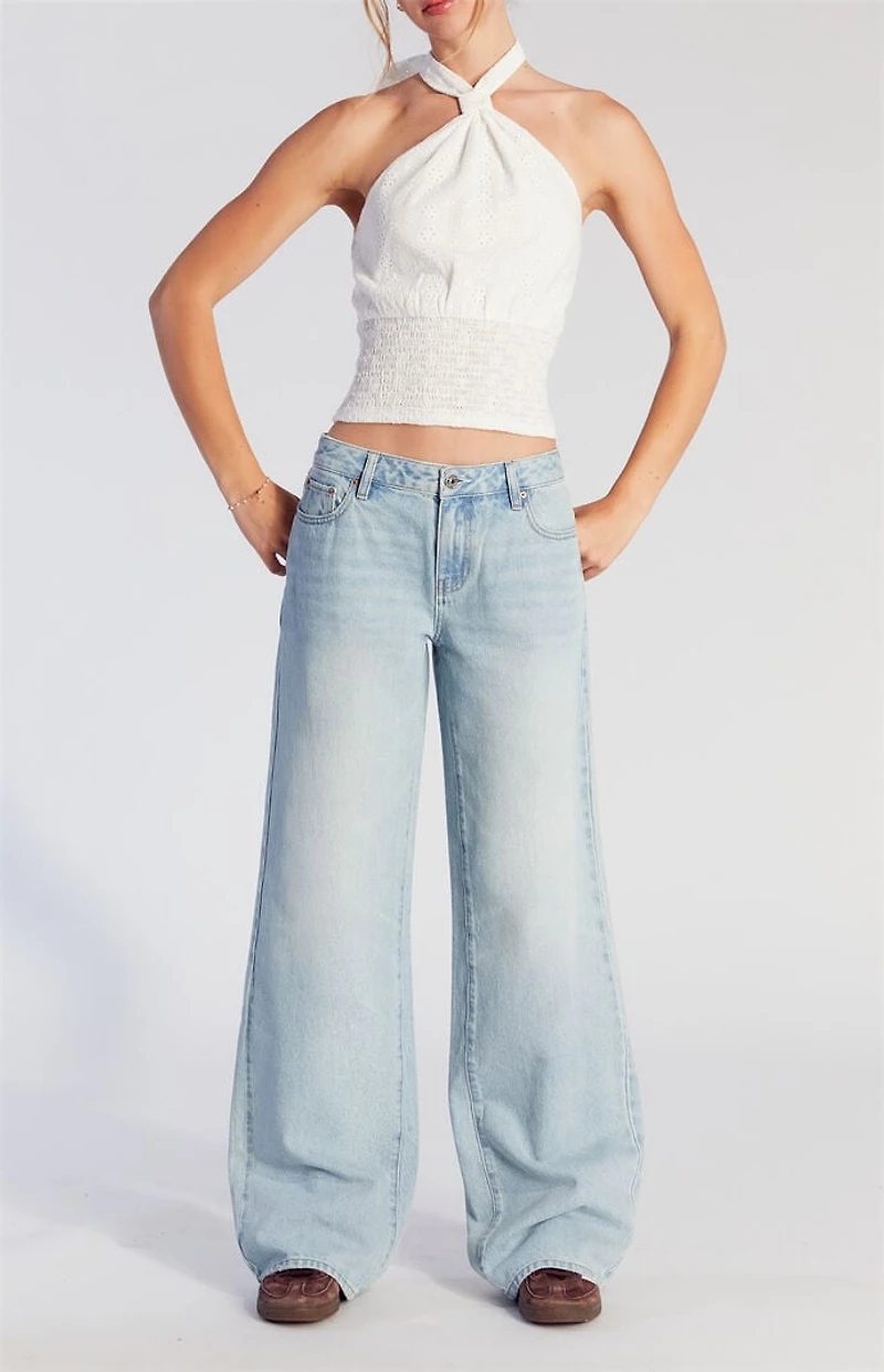 Pacsun Casey Low Rise Baggy Jeans Button Pocket Light Indigo