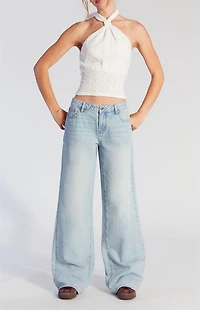 Pacsun Casey Low Rise Baggy Jeans Button Pocket Light Indigo