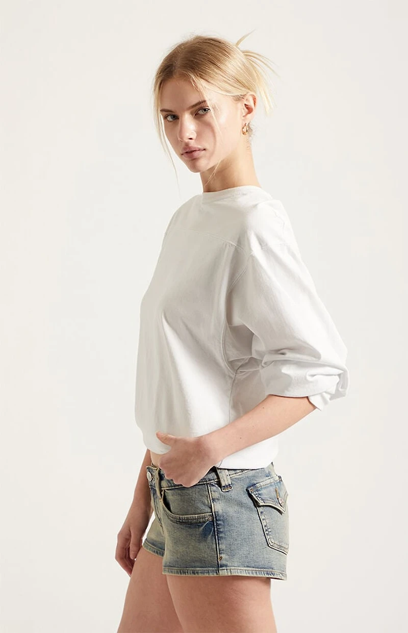 Pacsun Tatum Ultimate Low Rise Jean Micro Shorts Stretch Button Pocket Medium Blue