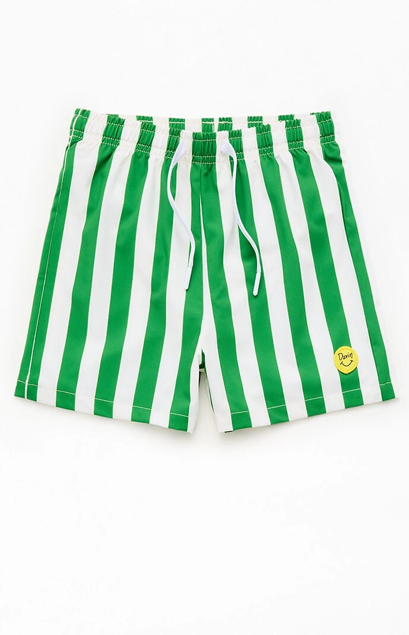 Duvin Design Kids Green Stripe Traveler 3.5" Swim Trunks