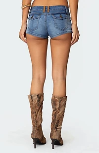 Edikted Max Suede Detail Denim Micro Shorts