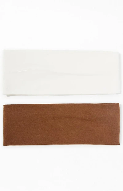 LA Hearts 2 Pack Brown & White Soft Headbands