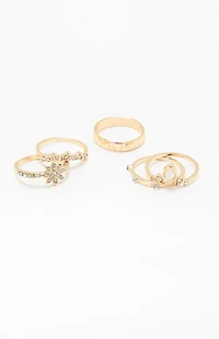 LA Hearts 5 Pack Rhinestone Rings
