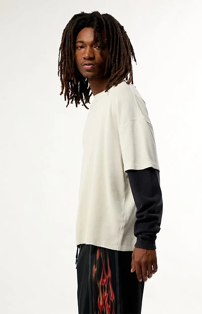 Pacsun Cream Waffle Knit 2Fer Layered Long Sleeve T-Shirt