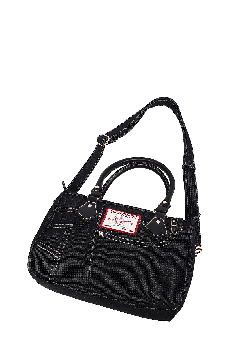 True Religion Black Denim Heritage Satchel Bag