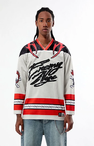 Enemy NYC White & Red Diluted Hockey Jersey