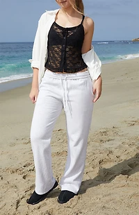 John Galt Black Button Front Lace Top