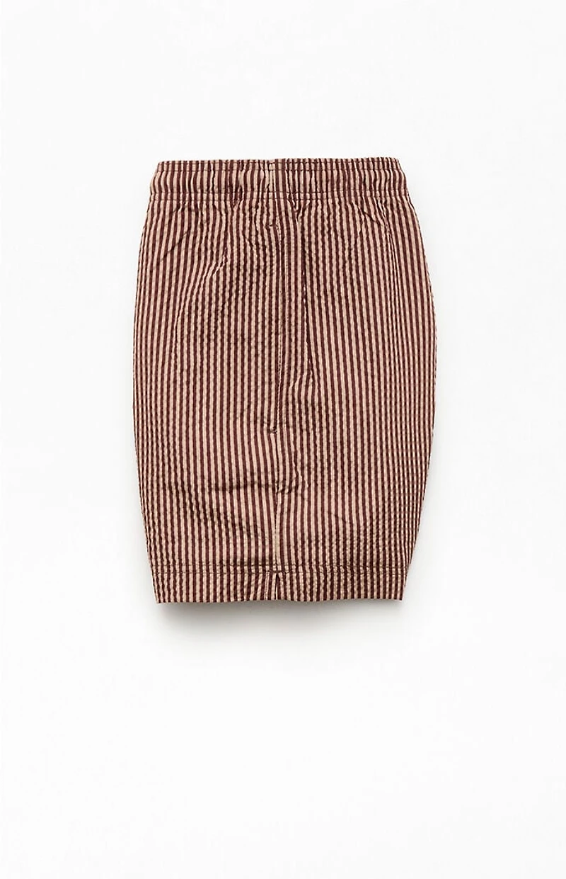 Pacsun Brown Tonal Seersucker 4.5" Swim Trunks