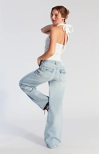 Pacsun Casey Low Rise Baggy Jeans Button Pocket Light Indigo