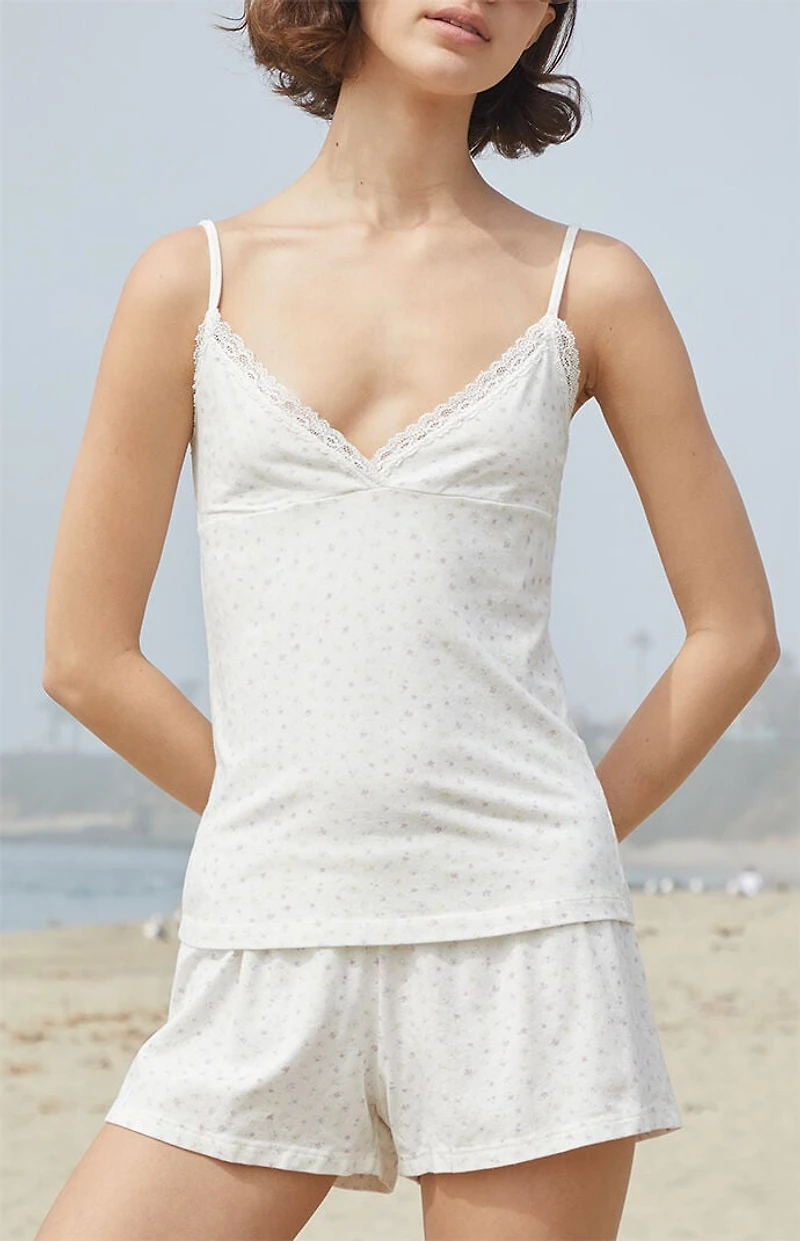 John Galt White & Pink Floral Amara Lace Tank Top