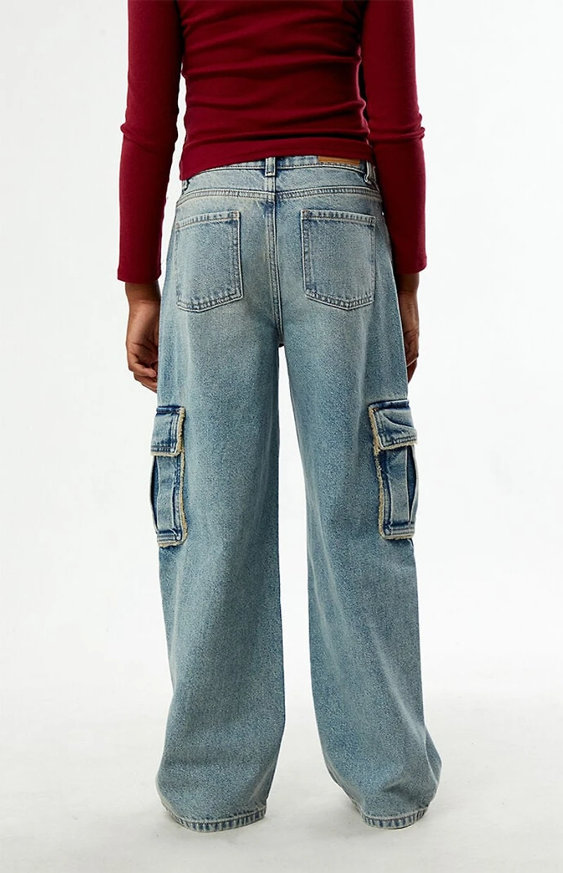 Pacsun Kids Baggy Jeans Frayed Cargo Medium Blue
